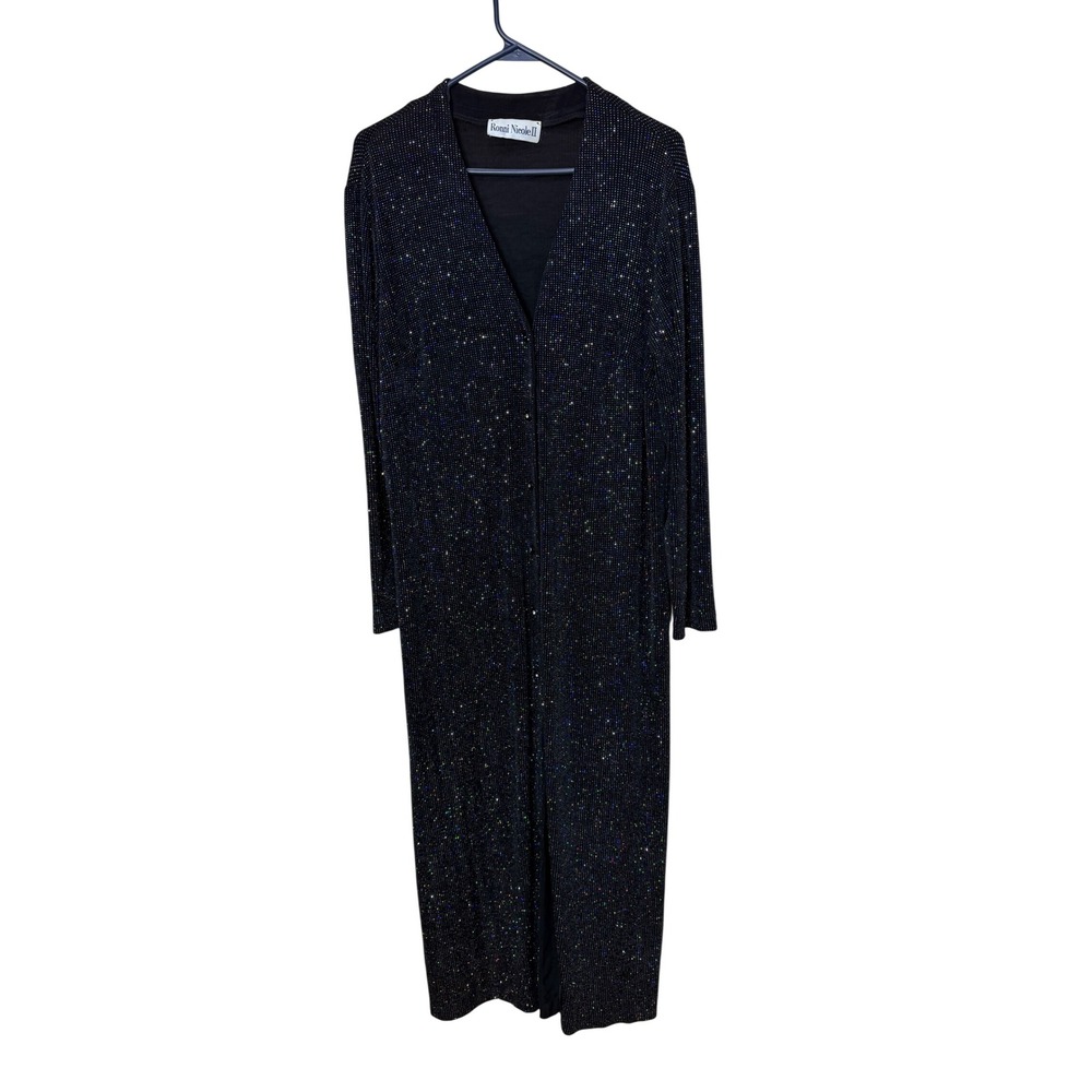 Ronni Nicole II Black Multi‎ Color Shimmer Maxi Duster Cardigan Long Side Slit